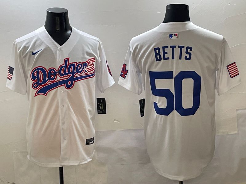 Men Los Angeles Dodgers #50 Betts White Second generation Joint Name Nike 2025 MLB Jersey style 1